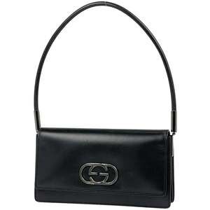 Gucci Interlocking G Handbag, One-Shoulder Leather, Black, 3815, Women's